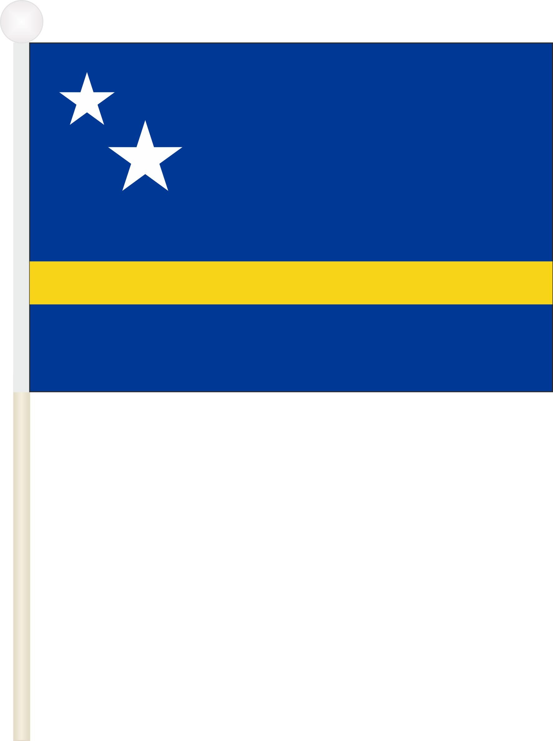 Cura&ccedil;ao Fahne / Flagge am Stab Pack &agrave; 4 St&uuml;ck | 15 x 22.5 cm - Bild 1