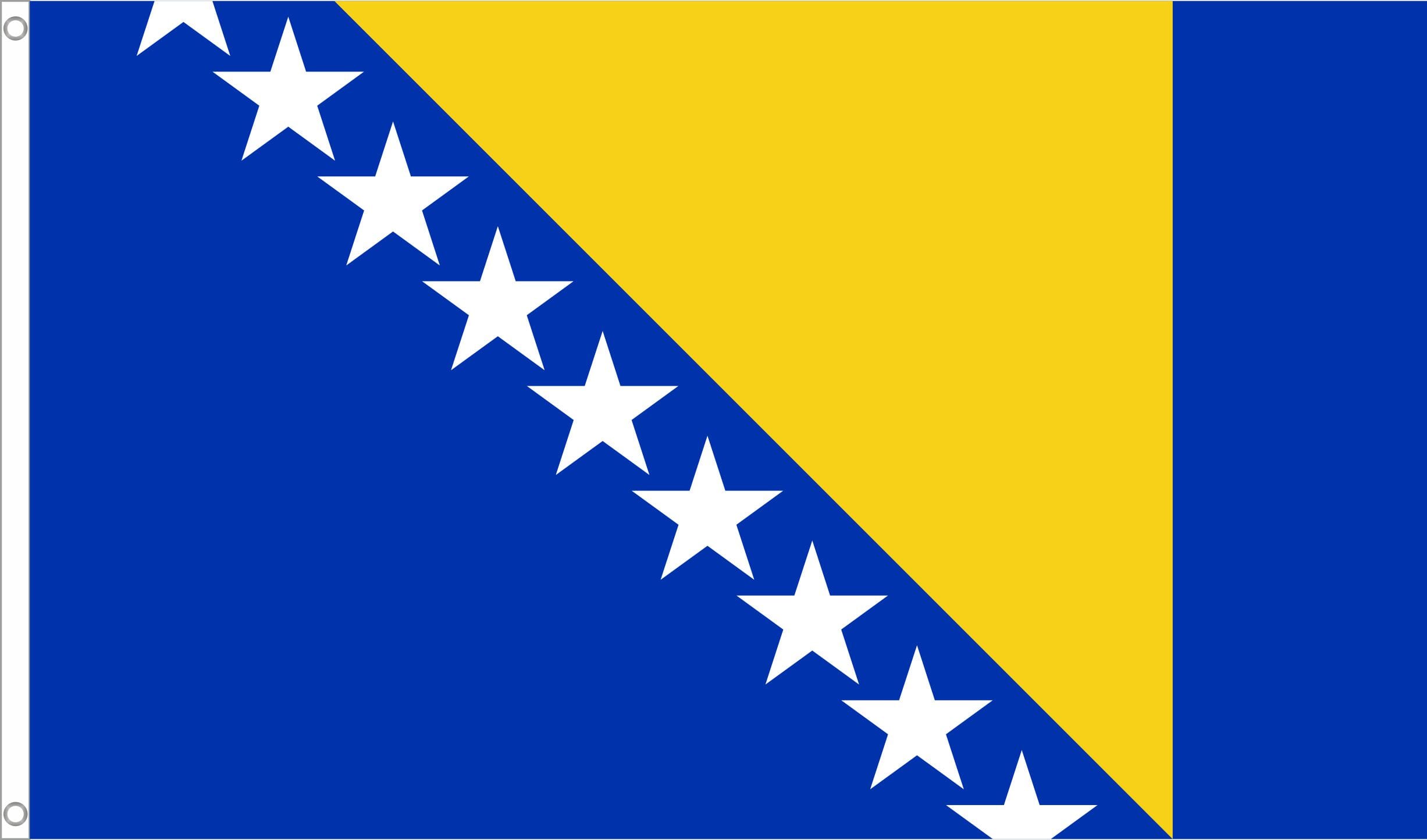 L&auml;nderfahne Bosnien-Herzegowina 90 x 150 cm mit weissem Besatzband und zwei &Ouml;sen zur Befestigung