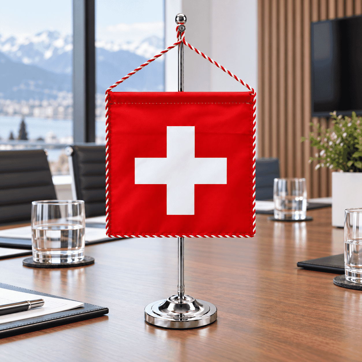 Schweizer Tischbanner 16 &times; 16 cm Dekorsatin mit Kordel - Bild 6