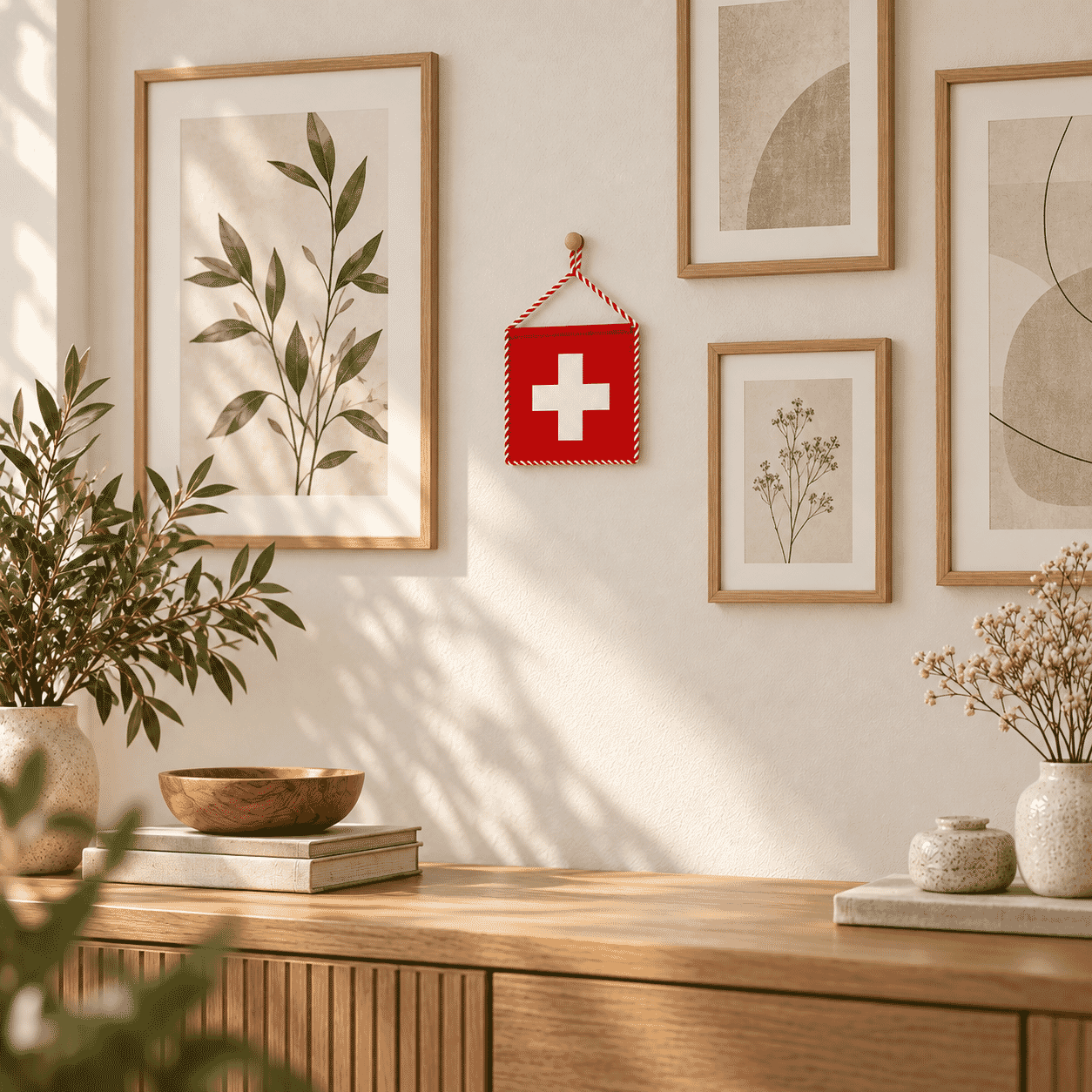 Schweizer Tischbanner 16 &times; 16 cm Dekorsatin mit Kordel - Bild 7
