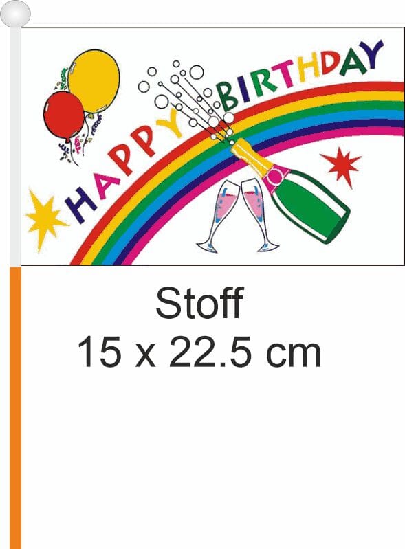 Happy Birthday / Flagge am Stab Pack &agrave; 4 St&uuml;ck | 15.5 x 22.5 cm - Bild 1