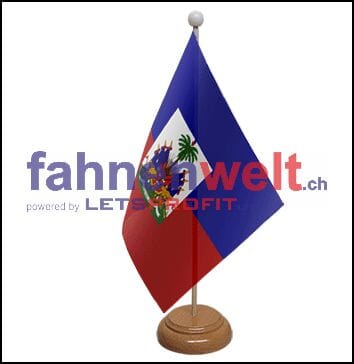 Haiti Tisch-Fahne aus Stoff mit Holzsockel | 22.5 x 15 cm - Bild 1