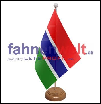 Gambia Tisch-Fahne aus Stoff mit Holzsockel | 22.5 x 15 cm - Bild 1