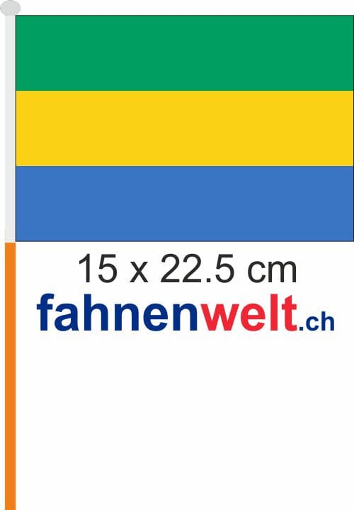 Gabun Fahne / Flagge am Stab Pack &agrave; 4 St&uuml;ck | 15 x 22.5 cm - Bild 1