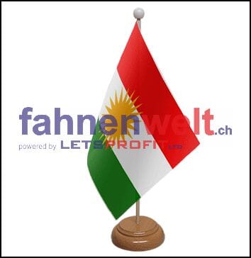 Kurdistan Tisch-Fahne aus Stoff mit Holzsockel | 22.5 x 15 cm - Bild 1