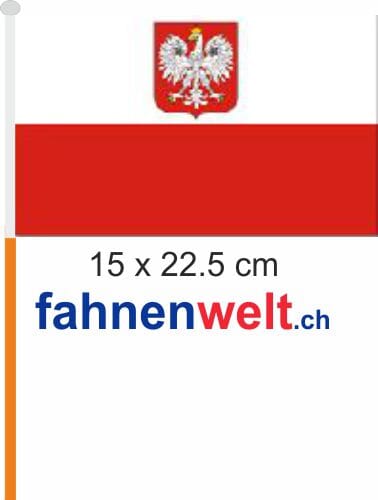Polen mit Adler Fahne / Flagge am Stab Pack &agrave; 4 St&uuml;ck | 15 x 22.5 cm - Bild 1