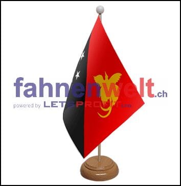 Papua Neuguinea Tisch-Fahne aus Stoff mit Holzsockel | 22.5 x 15 cm - Bild 1
