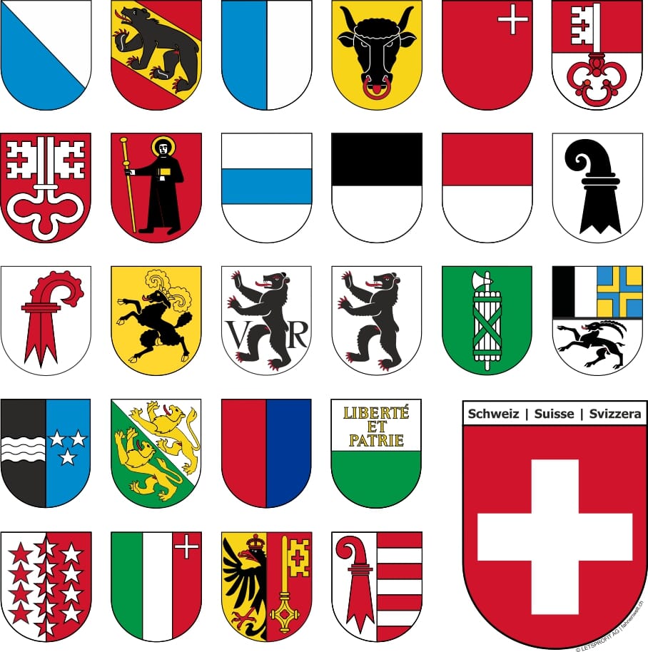 Aufkleber Sticker grosse Wappen Schweiz und 26 kleinen Kantonswappen - Bild 1