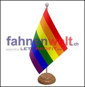 Regenbogen Tisch-Fahne gedruckt mit Holzsockel | 22.5 x 15 cm - Bild 1