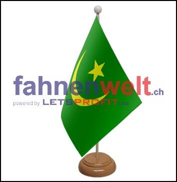Mauretanien Tisch-Fahne bis 2017 aus Stoff mit Holzsockel | 22.5 x 15 cm - Bild 1
