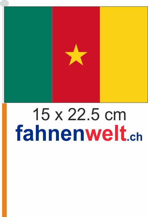 Kamerun Fahne / Flagge am Stab Pack &agrave; 4 St&uuml;ck | 15 x 22.5 cm - Bild 1