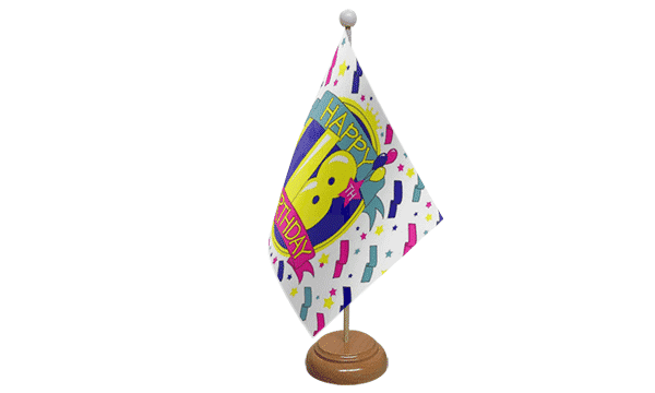 Happy Birthday 18 Tisch-Fahne aus Stoff mit Holzsockel | 22.5 x 15 cm - Bild 1