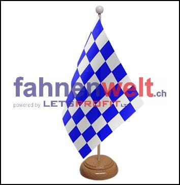 Blau/Weiss Tisch-Fahne aus Stoff mit Holzsockel | 22.5 x 15 cm - Bild 1
