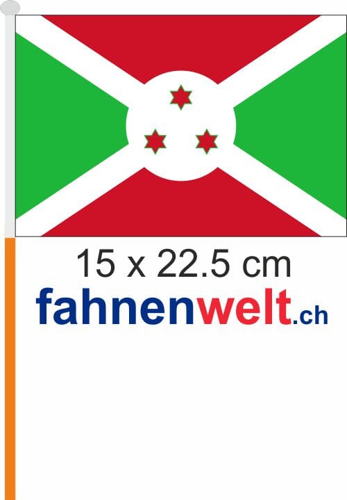 Burundi Fahne / Flagge am Stab Pack &agrave; 4 St&uuml;ck | 15 x 22.5 cm - Bild 1