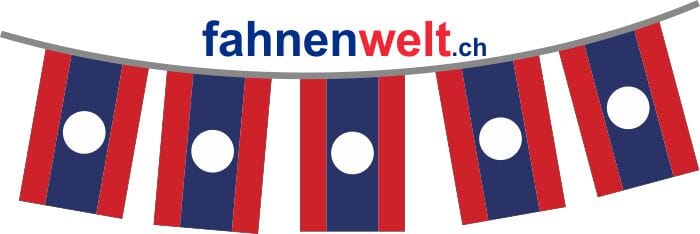 Fahnenkette Laos gedruckt aus Stoff | 30 Fahnen 15 x 22.5 cm 9 m lang - Bild 1