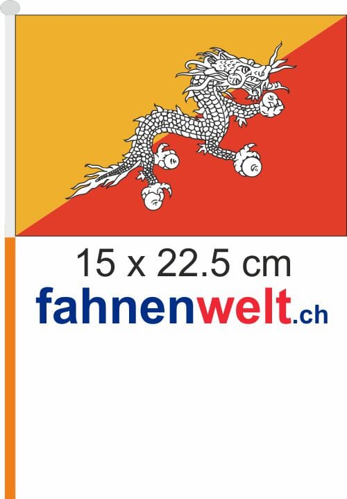 Bhutan Fahne / Flagge am Stab Pack &agrave; 4 St&uuml;ck | 15 x 22.5 cm - Bild 1