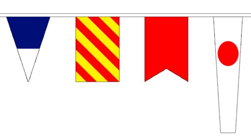 Nautische Stoff Fahnenkette mit Flaggenalphabet und Zahlenwimpel | 40 Fahnen L&auml;nge ca. 12.7 m - Bild 1