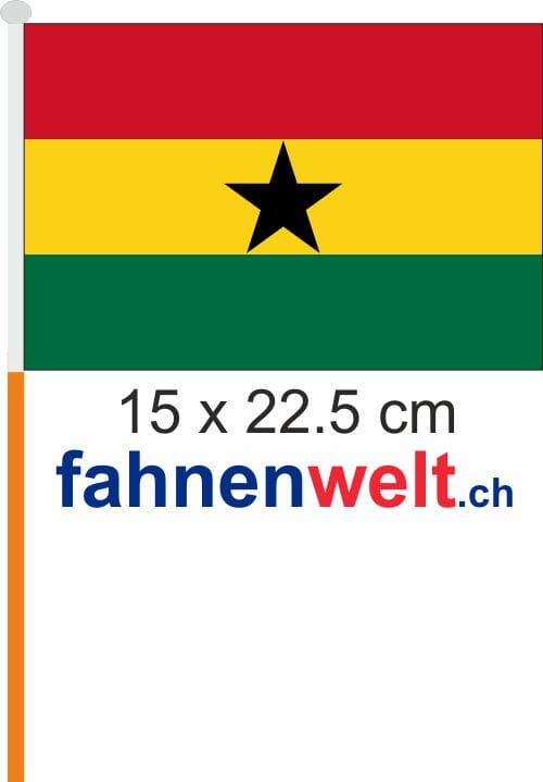 Ghana Fahne / Flagge am Stab Pack &agrave; 4 St&uuml;ck | 15 x 22.5 cm - Bild 1