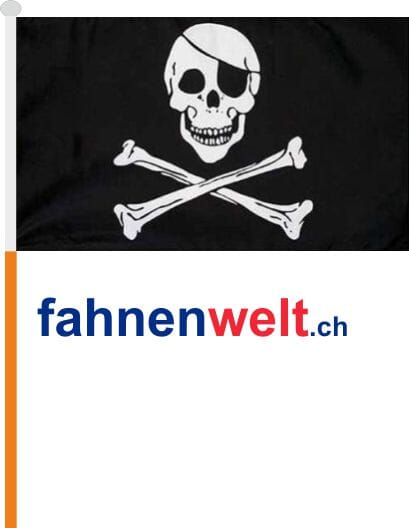 Pirat mit Knochen Fahne / Flagge am Stab Pack &agrave; 4 St&uuml;ck | 15.5 x 23 cm - Bild 1