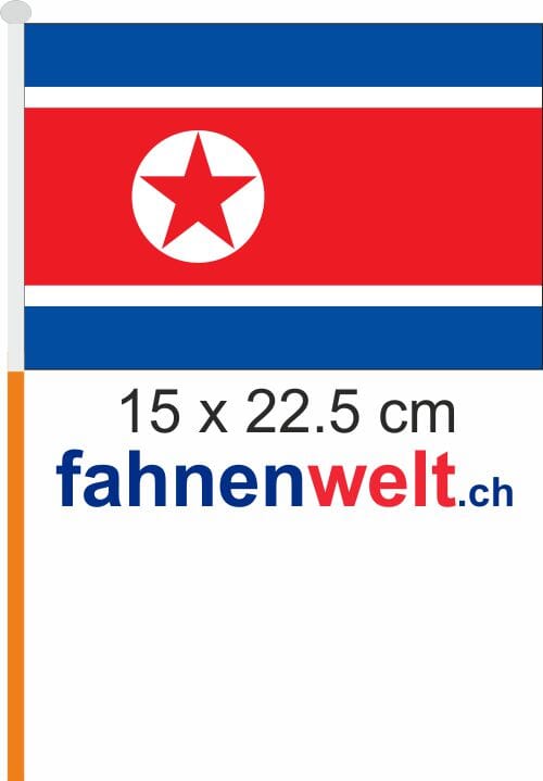 Nordkorea Fahne / Flagge am Stab Pack &agrave; 4 St&uuml;ck | 15 x 22.5 cm - Bild 1