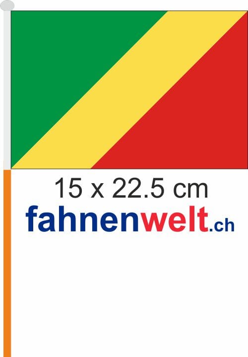 Kongo Republik Fahne / Flagge am Stab Pack &agrave; 4 St&uuml;ck | 15 x 22.5 cm - Bild 1