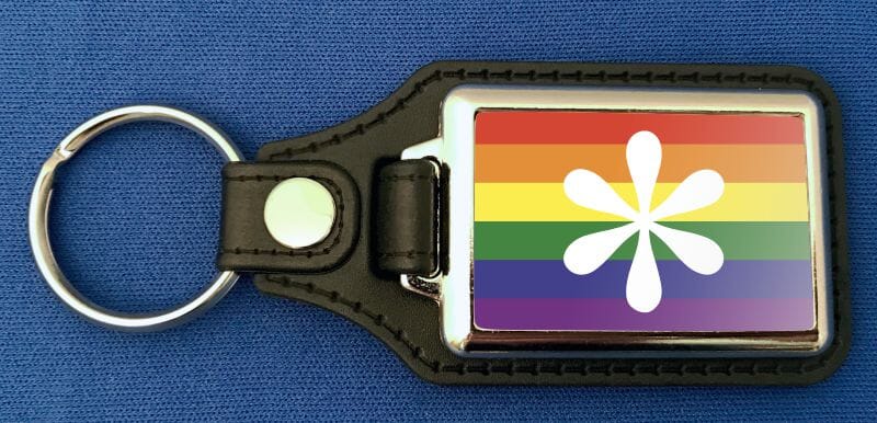 Regenbogen mit Stern Schl&uuml;sselanh&auml;nger aus Metall und Kunstleder | ca. 95 x 37 mm - Bild 1