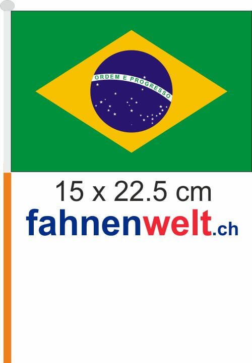 53292, Brasilien Fahne / Flagge am Stab Pack à 4 Stück | 15 x 22.5 cm