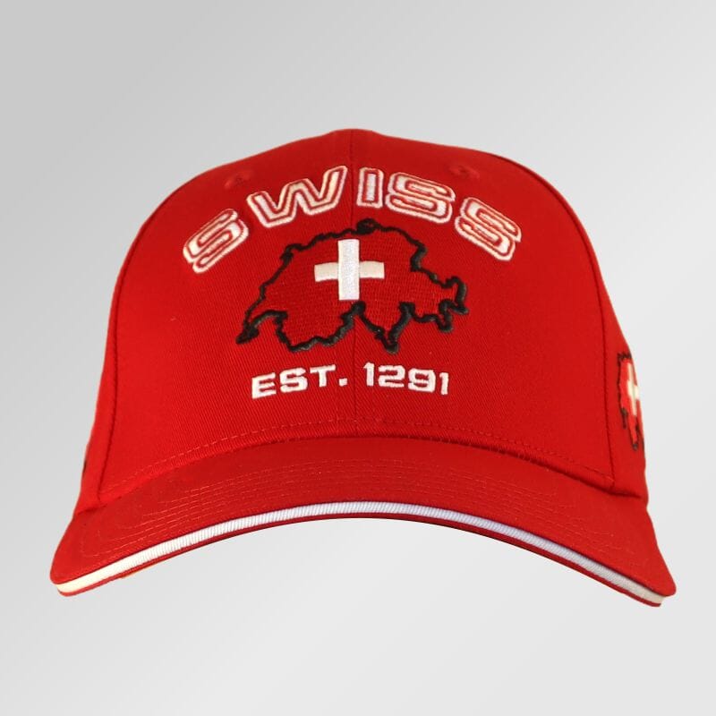 Baseballcap-Cap "SWISS" &ndash; Rot mit Landesgrenzen, One-Size - Bild 1
