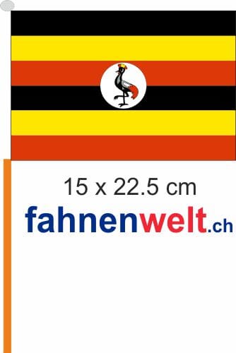 Uganda Fahne / Flagge am Stab Pack &agrave; 4 St&uuml;ck | 15 x 22.5 cm - Bild 1