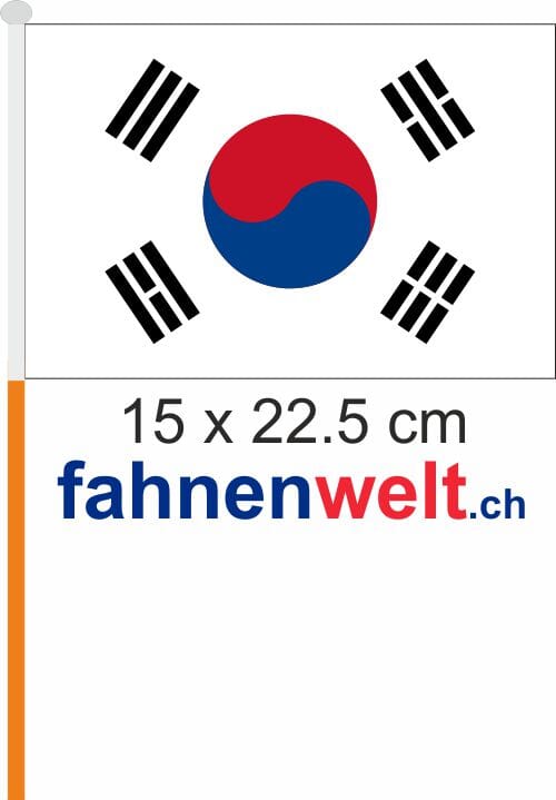 S&uuml;dkorea Fahne / Flagge am Stab Pack &agrave; 4 St&uuml;ck | 15 x 22.5 cm - Bild 1