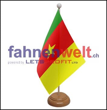 Kamerun Tisch-Fahne aus Stoff mit Holzsockel | 22.5 x 15 cm - Bild 1