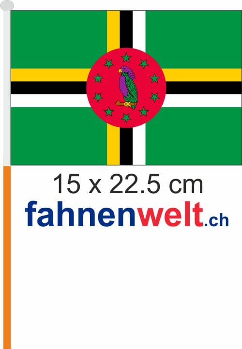 Dominica Fahne / Flagge am Stab Pack &agrave; 4 St&uuml;ck | 15 x 22.5 cm cm - Bild 1