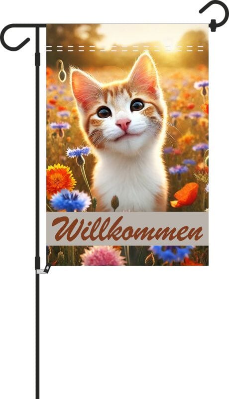 Gartenfahne Willkommen mit Katzenmotiv | 30 x 45 cm - Bild 1