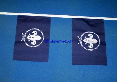 Stoff Blaue Fahnenkette Pfadfinder gedruckt | 30 Fahnen 15 x 22.5 cm 9 m lang - Bild 1