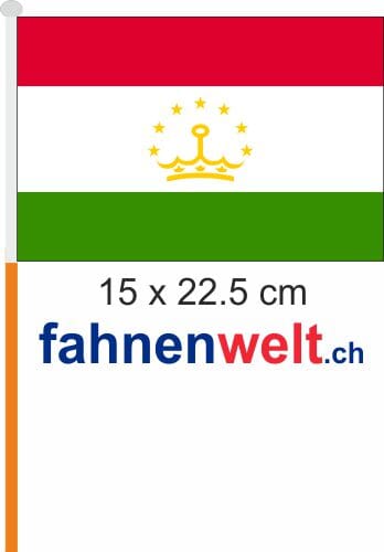 Tadschikistan Fahne / Flagge am Stab Pack &agrave; 4 St&uuml;ck | 15 x 22.5 cm - Bild 1