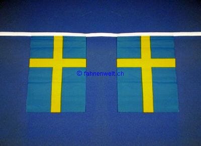 Fahnenkette Schweden gedruckt aus Stoff | 30 Fahnen 15 x 22.5 cm 9 m lang - Bild 1