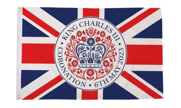 King Charles III Coronation Logo / Kr&ouml;nung (GB) Fahne aus Stoff | 90 x 150 cm - Bild 1