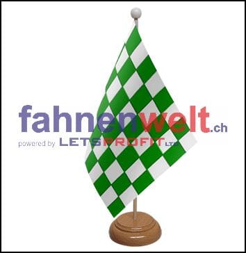 Gr&uuml;n/Weiss Tisch-Fahne aus Stoff mit Holzsockel | 22.5 x 15 cm - Bild 1