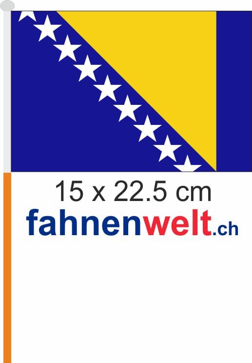 Bosnien-Herzegowina Fahne / Flagge am Stab Pack &agrave; 4 St&uuml;ck | 15 x 22.5 cm - Bild 1