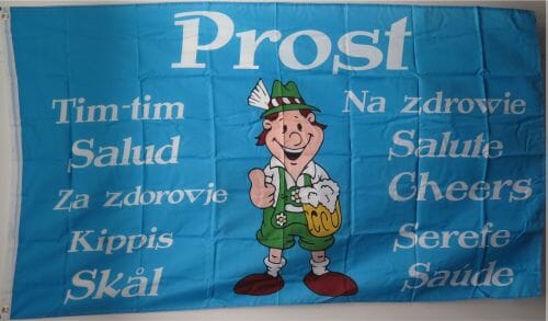 Prost in verschiedenen Sprachen Fahne gedruckt | 90 x 150 cm - Bild 1