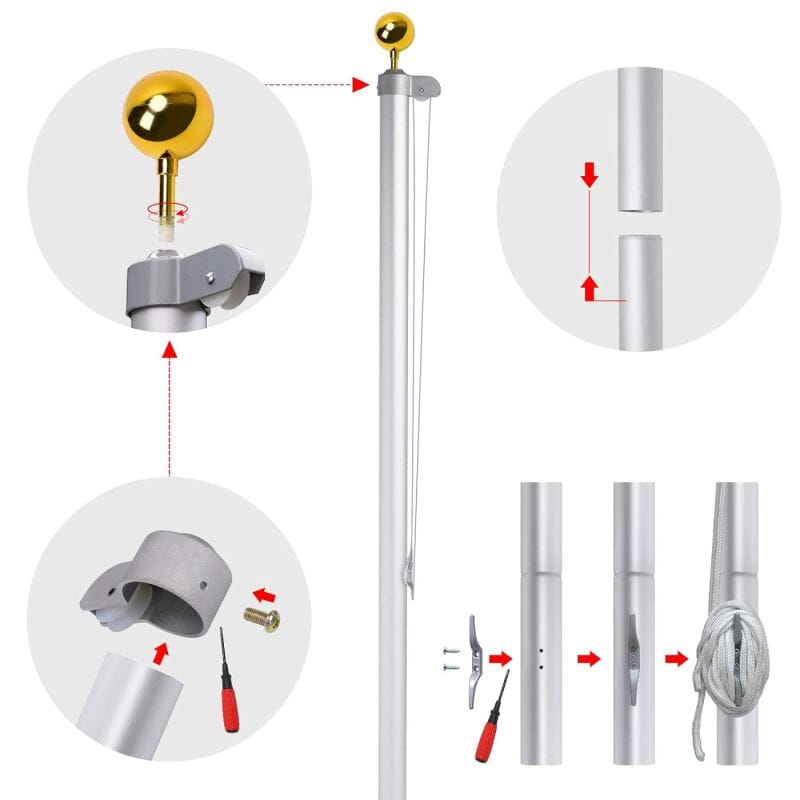 Hiss-Fahnenmast SCHWARZ Eco 5-teilig ca. 6.2 m | bis ca. 5.7 m &uuml;ber Boden - Bild 2