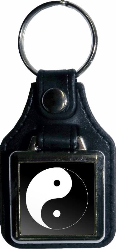 Yin Yang mit scharzem Hintergrund Schl&uuml;sselanh&auml;nger aus Metall und Kunstleder | ca. 37 X 85 mm - Bild 1
