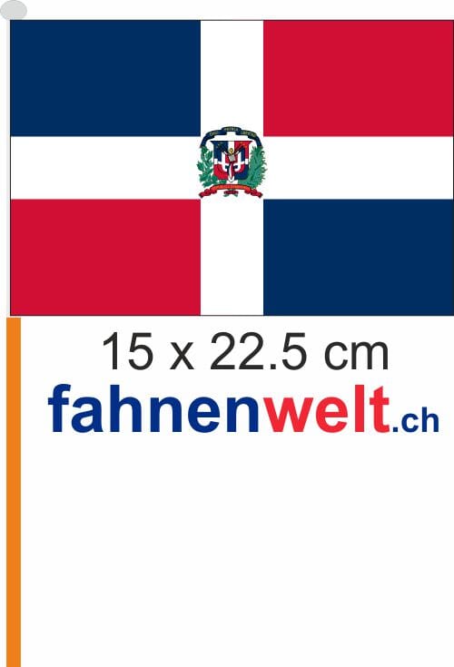 Dominikanische Republik Fahne / Flagge am Stab Pack &agrave; 4 St&uuml;ck | 15 x 22.5 cm - Bild 1