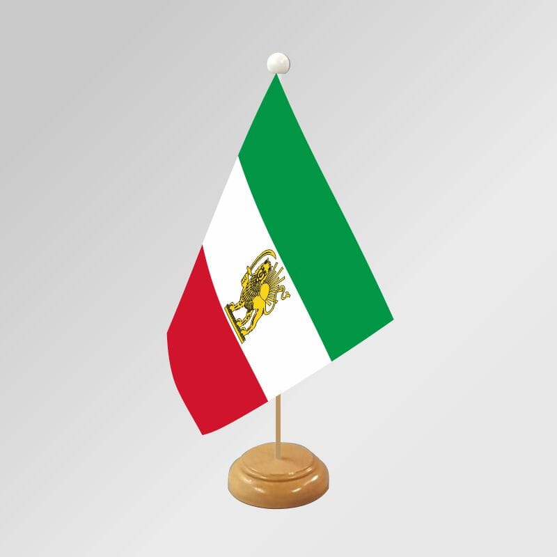 Iran Persien Staatsflagge 1964&ndash;1979 Tisch-Fahne mit Stab und Sockel aus Holz| 22.5 x 15 cm - Bild 1
