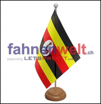 Uganda Tisch-Fahne aus Stoff mit Holzsockel | 22.5 x 15 cm - Bild 1