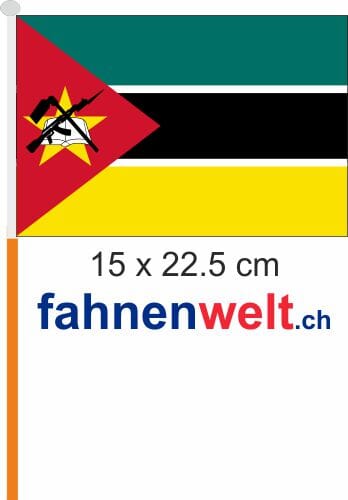 Mosambik Fahne / Flagge am Stab Pack &agrave; 4 St&uuml;ck | 15 x 22.5 cm - Bild 1
