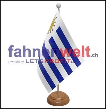 Uruguay Tisch-Fahne aus Stoff mit Holzsockel | 22.5 x 15 cm - Bild 1