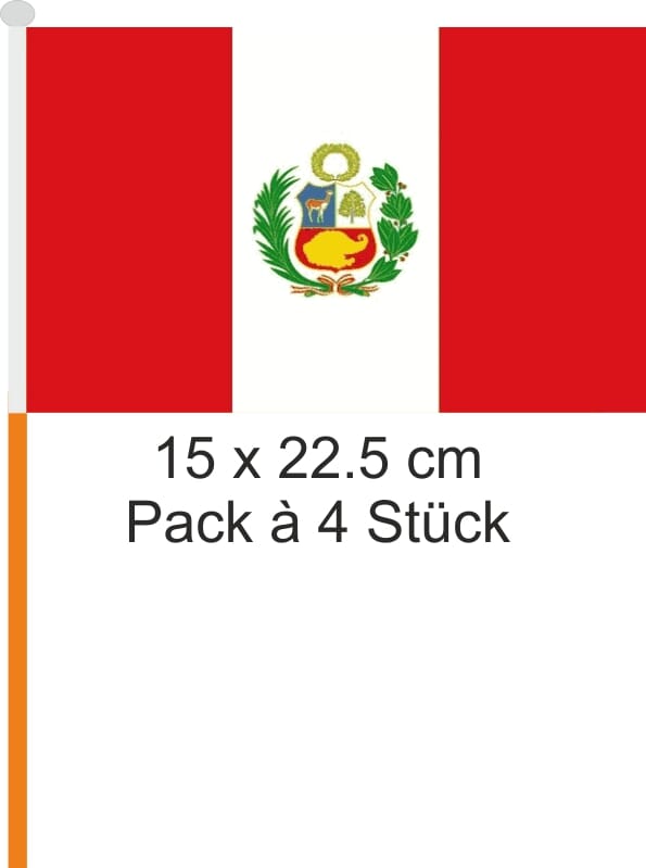 Peru Fahne / Flagge am Stab Pack &agrave; 4 St&uuml;ck | 15 x 22.5 cm - Bild 1