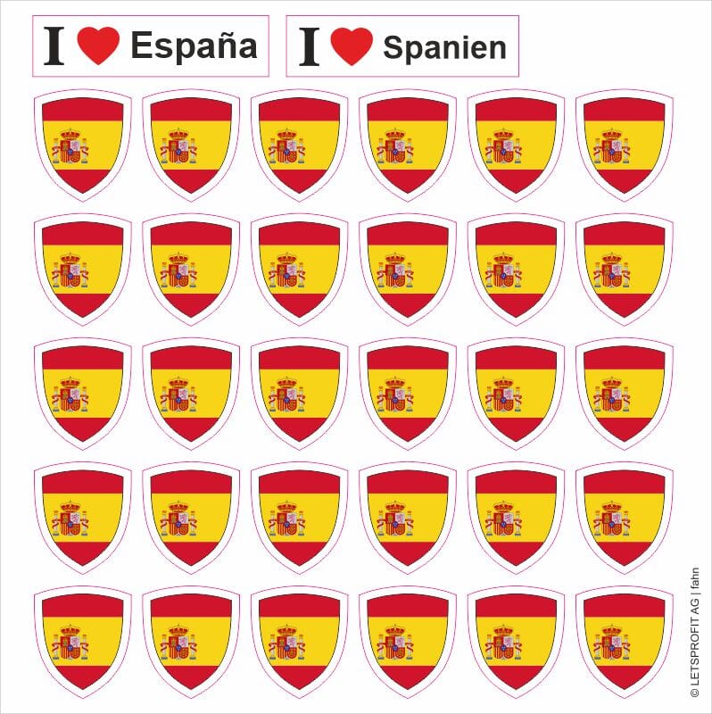 Aufkleber Spanien / Espa&ntilde;a in Wappenform 30 St&uuml;ck auf Bogen | ca. 12.5 x 12.5 cm - Bild 1