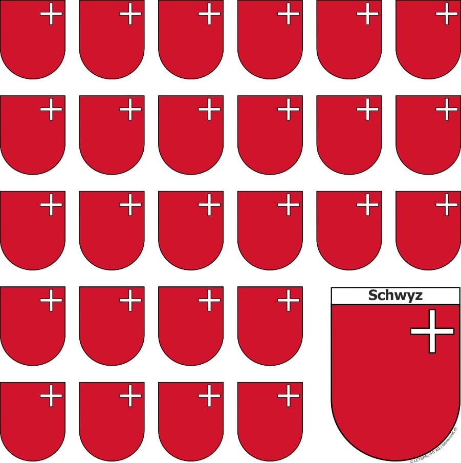 Aufkleber Sticker Schwyz mit grosser und 26 kleinen Wappen - Bild 1